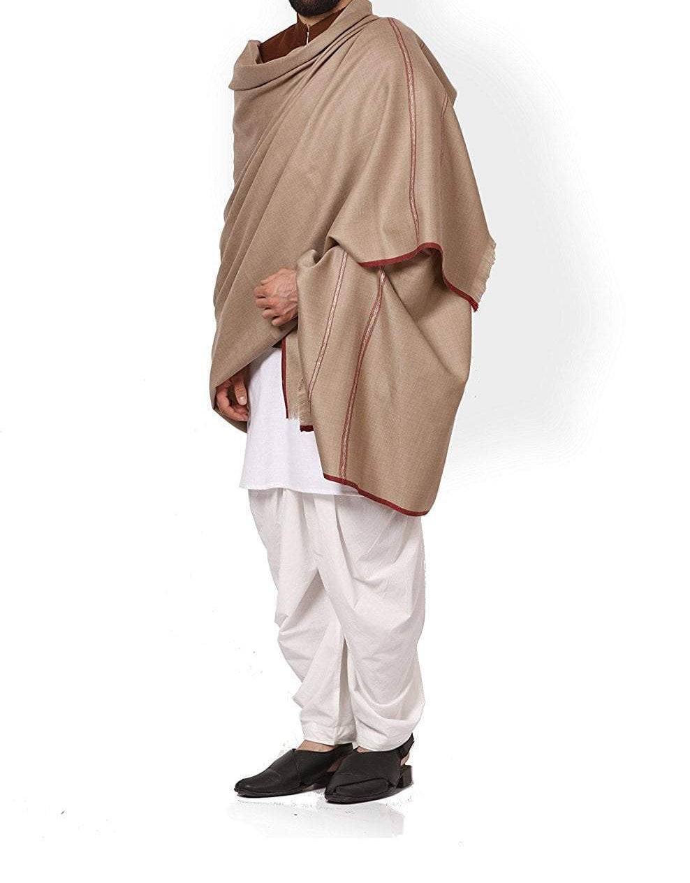 Pashtush Men's Thick Wool Blend Shawl – Gents Lohi Woven Kinauri Design, Beige Arrona Garments