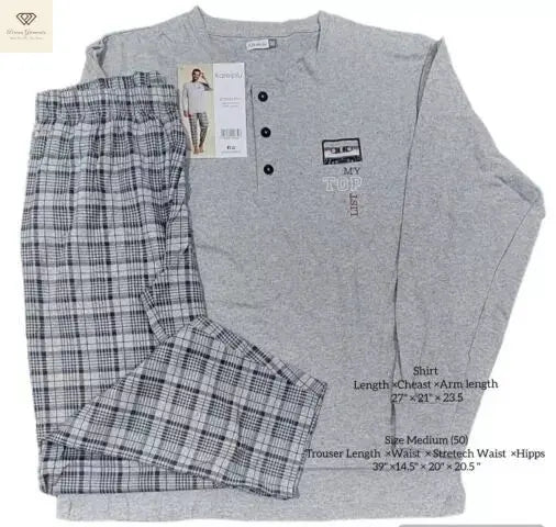Night Pajama Shirt Set | Soft 100% Cotton | Long Sleeve | Karel Piu Gift Set Karelpiu